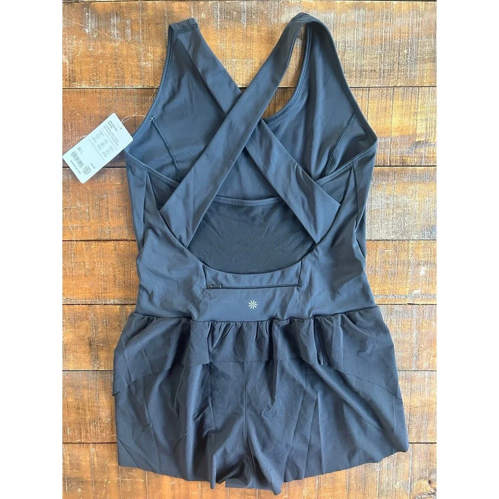 Athleta Black Crossover Runsie Athletic Shorts Romper‎ Large Tall